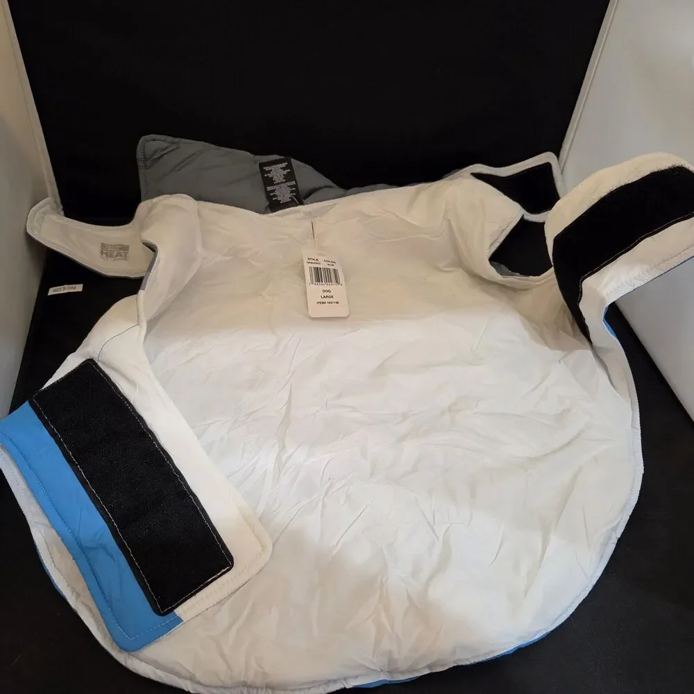 32 Degrees Dog Jacket, Medium, Reflective Trim w/ Leash Hole Blue